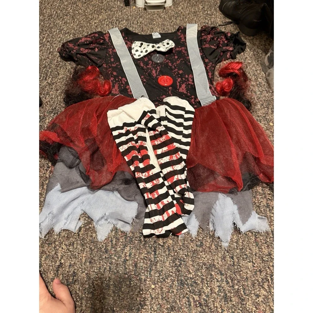 Spirit Halloween Adult Horror Clown Costume W/2 Matching Hair Clips &Tights  M-L
